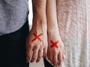 Hands of a couple with cross signs, divorce