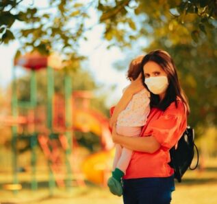 Mother Wearing Face Mask Child Keeping Child Away